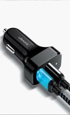 АЗП Usams Travel Car Charger Kit King Tu Series(U35 IP Cable 1M + C13 Dual USB Car Charger) Black (NTU35LC13TZ)