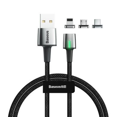 USB кабель Baseus Zinc Magnetic Cable Kit (Micro+Type-C+ip ) 1m (Charging) Black
