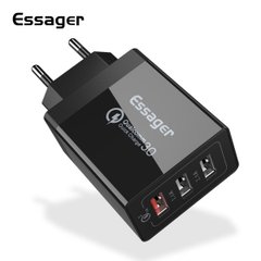 Сетевое зарядное устройство Essager Fangbo QC3.0 3U (QC+Dual 2.4A) Charging Head black (ECTQC3-FBB01 (ECTQC3-FBB01)