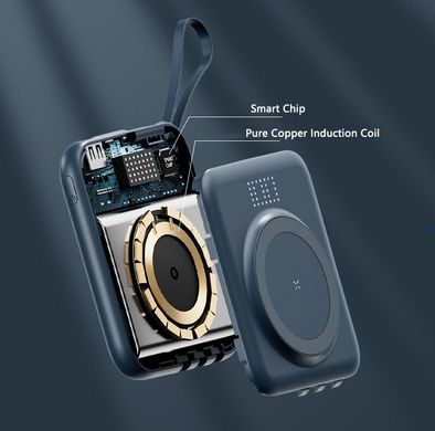 Бездротовий Повербанк MagSafe Power Bank для iPhone 10000 mAh 22.5W + 3 cables (Micro/ Usb-C/ Lightning) Магсейф Павербанк з бездротовою зарядкою Black