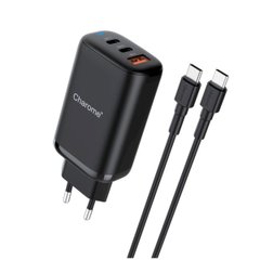 Мережевий зарядний пристрій CHAROME C30 PD65W GaN (2*USB-C+USB-A) Charger Set (Type-C to Type-C) Black (6974324910984)