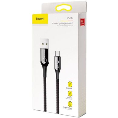 USB кабель Baseus C-shaped Light Intelligent Power-off For Type-C 3A/1m Black, Черный