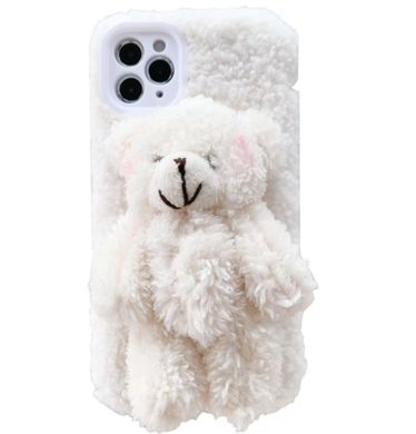 Білий 3D чохол з плюшевим ведмедиком для iPhone 11 Pro