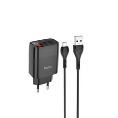 Сетевое зарядное устройство HOCO C86A Illustrious dual port charger with digital display set(Micro) Black (6931474746290)