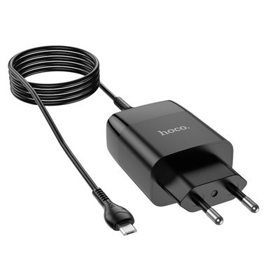 Мережевий зарядний пристрій HOCO C86A Illustrious dual port charger with digital display set(Micro) Black (6931474746290)