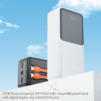 Внешний аккумулятор HOCO J119B Sharp charger 22.5W+PD20 fully compatible power bank with digital display and cable(30000mAh) White (6942007606141)