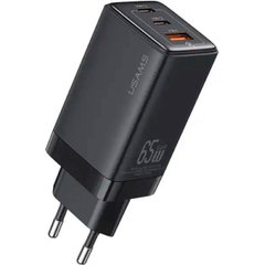 Мережевий зарядний пристрій Usams US-CC180 65W ACC 3 Ports GaN Fast Charger (EU) -- Sandru series Black (CC180TC01)