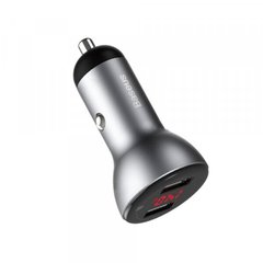 АЗУ Baseus Digital Display PPS Dual Quick Charger Car Charger U+C 45W Silver