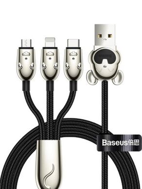 USB кабель Baseus Three Mouse 3-in-1 Cable USB For M+L+T 3.5A 1.2m Black, Черный