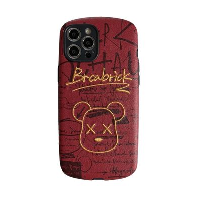 Кожаный красный чехол "Bearbrick Kaws" для iPhone 12 Pro