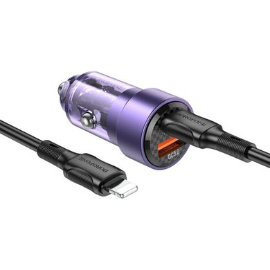 Автомобільний зарядний пристрій BOROFONE BZ20 Smart 38W dual port PD20W+QC3.0 car charger set(C to iP) Transparent Purple (BZ20CLTP)