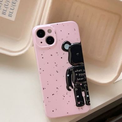 Чохол для iPhone 15 Plus Bearbrick з крапковим візерунком Рожевий