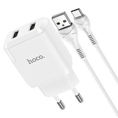 Адаптер мережевий HOCO Type-C cable Speedy dual port charger set N7 | 2USB, 2.1A | (Safety Certified) white