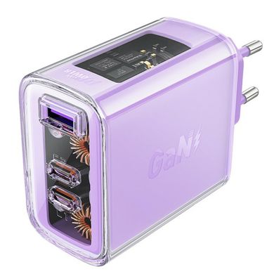 Мережевий зарядний пристрій ACEFAST A45 Sparkling series PD65W GaN (2*USB-C+USB-A) charger Purple alfalfa (AFA45PA)