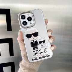 Чехол для iPhone 13 Pro Max Karl Lagerfeld and cat с защитой камеры Белый