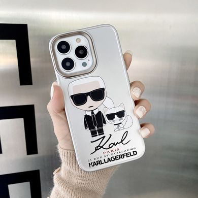 Чехол для iPhone 13 Pro Max Karl Lagerfeld and cat с защитой камеры Белый