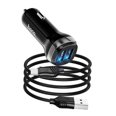 Автомобільний зарядний пристрій HOCO Z40 Superior dual port car charger set(Type-C) Black (6931474739711)