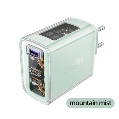 Мережевий зарядний пристрій ACEFAST A45 Sparkling series PD65W GaN (2*USB-C+USB-A) charger Mountain mist (AFA45MM)