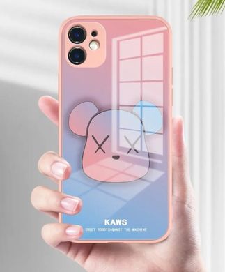 Розовый стеклянный чехол Bearbrick Kaws для iPhone 12 Pro