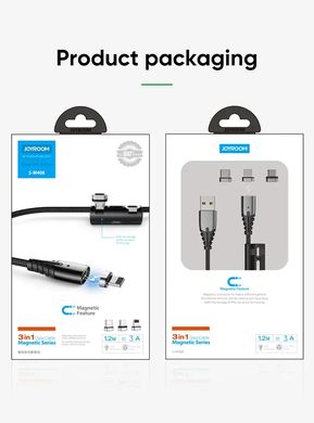 Кабель JOYROOM Combo Lightning+Micro USB+Type-C Magnetic Series 3in1 S-M408 |1.2m, 3A| Black