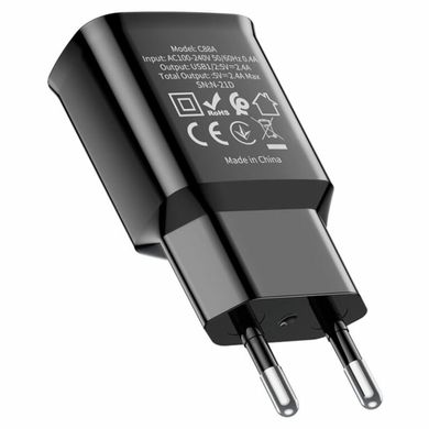 Мережевий зарядний пристрій HOCO C88A Star round dual port charger Black (6931474749482)