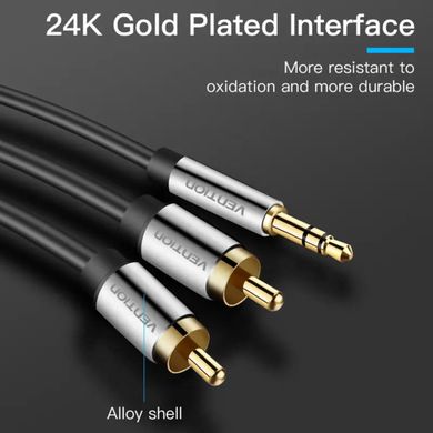 Кабель Vention 3.5mm Male to 2RCA Male Audio Cable 1M Black Metal Type (BCFBF) (BCFBF)
