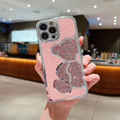 Блискучий чохол для iPhone 15 Pro Diamond Bear Рожевий