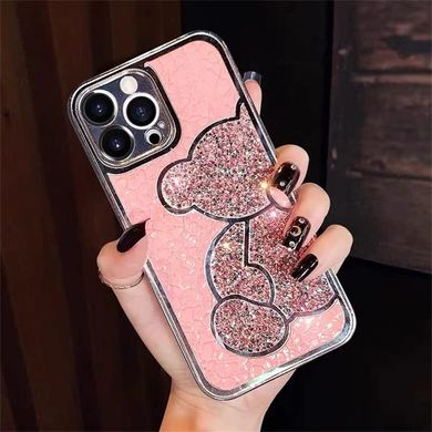 Блискучий чохол для iPhone 15 Pro Diamond Bear Рожевий