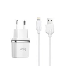 Мережевий зарядний пристрій HOCO C11 Smart single USB (iP cable) charger set White (6957531047735)