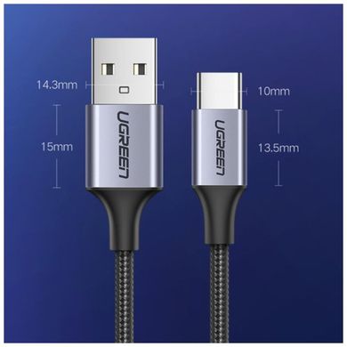 Кабель UGREEN US288 USB-A 2.0 to USB-C Cable Nickel Plating Aluminum Braid 2m (Black) (UGR-60128) (UGR-60128)