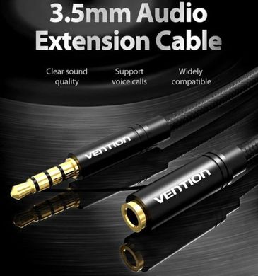 Кабель Vention Cotton Braided 3.5mm Audio Extension Cable 3M Black Metal Type (VAB-B06-B300-M) (VAB-B06-B300-M)