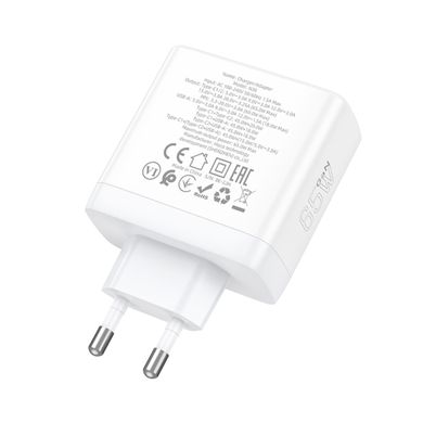 Мережевий зарядний пристрій HOCO N30 Glory PD65W three-port(2C1A) fast charger White (6931474784155)