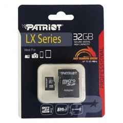 Карта памяти microSDHC (UHS-1) Patriot LX Series 32Gb class 10(adapter SD)