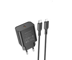 Сетевое зарядное устройство BOROFONE BA71A Power single Port PD20W charger set(C to iP) Black (BA71ACLB)
