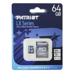 Карта памяти microSDXC (UHS-1) Patriot LX Series 64Gb class 10(adapter SD)
