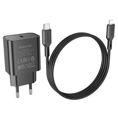 Сетевое зарядное устройство BOROFONE BA71A Power single Port PD20W charger set(C to iP) Black (BA71ACLB)
