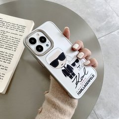 Чехол для iPhone 13 Pro Karl Lagerfeld and cat с защитой камеры Белый