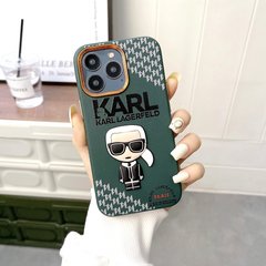 Чехол для iPhone 13 Karl Lagerfeld с защитой камеры Зеленый с золотой каймой