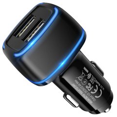 Автомобильное зарядное устройство BOROFONE BZ14 Max dual port ambient light car charger Black (BZ14B)