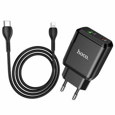 Сетевое зарядное устройство HOCO N5 Favor dual port PD20W+QC3.0 charger set(C to iP) Black (6931474738912)