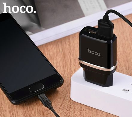 Сетевое зарядное устройство HOCO C12 Smart dual USB (Micro cable)charger set Black (6957531064114)