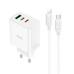 Мережевий зарядний пристрій HOCO C126A Pure power PD40W three-port(2C1A) charger set(C to iP) White (6931474798732)