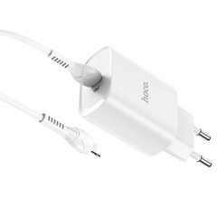 Мережевий зарядний пристрій HOCO N14 Smart Charging single port PD20W charger set(C to iP) White (6931474745033)
