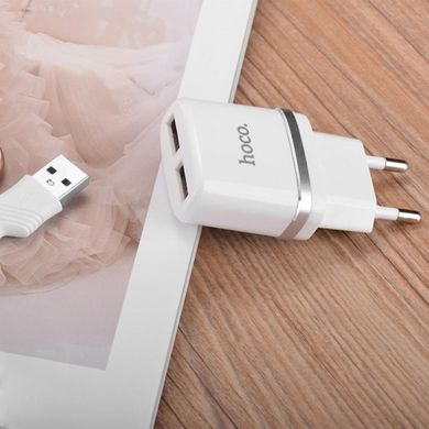Сетевое зарядное устройство HOCO C12 Smart dual USB (Micro cable)charger set White (6957531047773)