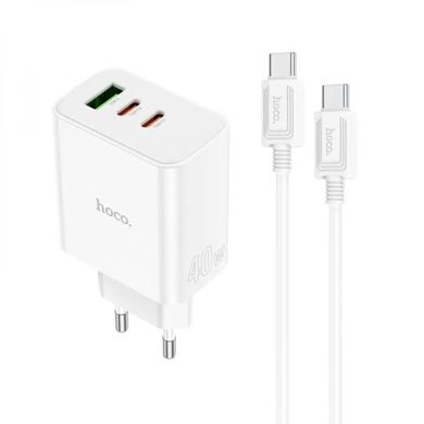 Мережевий зарядний пристрій HOCO C126A Pure power PD40W three-port(2C1A) charger set(Type-C to Type-C) White (6931474798749)