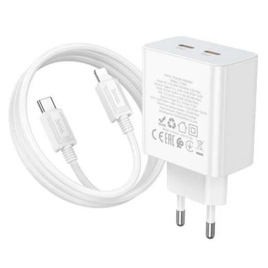 Сетевое зарядное устройство HOCO C108A Leader PD35W dual port(2C) charger set(C to iP) White (6931474784445)