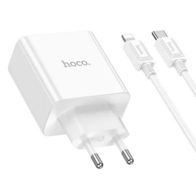 Мережевий зарядний пристрій HOCO C108A Leader PD35W dual port(2C) charger set(C to iP) White (6931474784445)