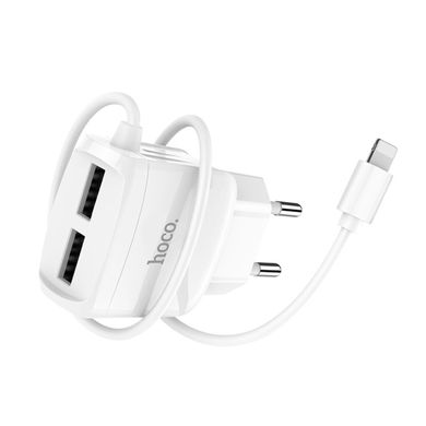 Мережевий зарядний пристрій HOCO C59A Mega joy double port charger for iP White (6931474707949)