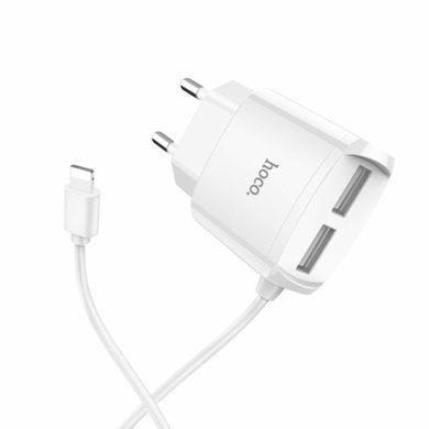 Мережевий зарядний пристрій HOCO C59A Mega joy double port charger for iP White (6931474707949)