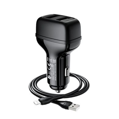 Автомобільний зарядний пристрій HOCO Z36 Leader dual port car charger set(iP) Black (6931474727732)